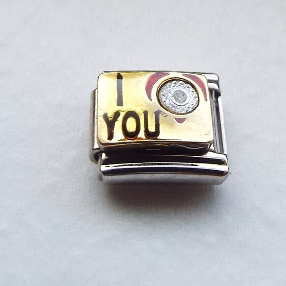 I heart you on gold enamel 9mm stainless steel italian charm bracelet link new - Picture 1 of 2